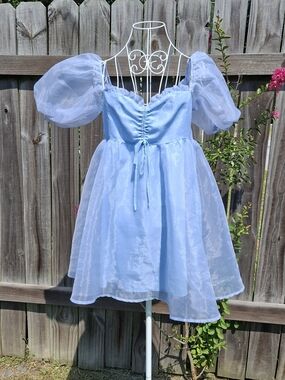 Altar'd State Light Blue Puffy Sleeve Princess Dress.